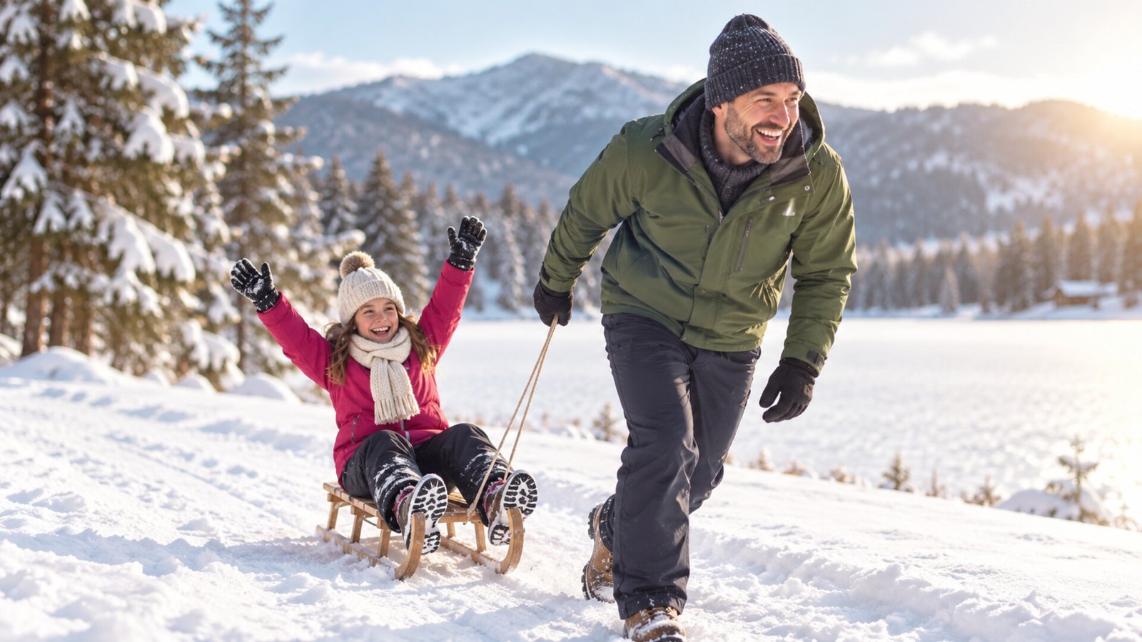 Couple sledding